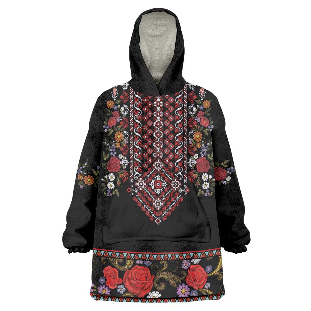 Traditional Romanian Costume - Costum Popular Wearable Blanket Hoodie Traditional Romanian Motif and Folk Floral Embroidery Style - Wonder Print Shop