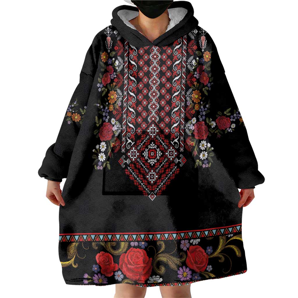 Traditional Romanian Costume - Costum Popular Wearable Blanket Hoodie Traditional Romanian Motif and Folk Floral Embroidery Style - Wonder Print Shop