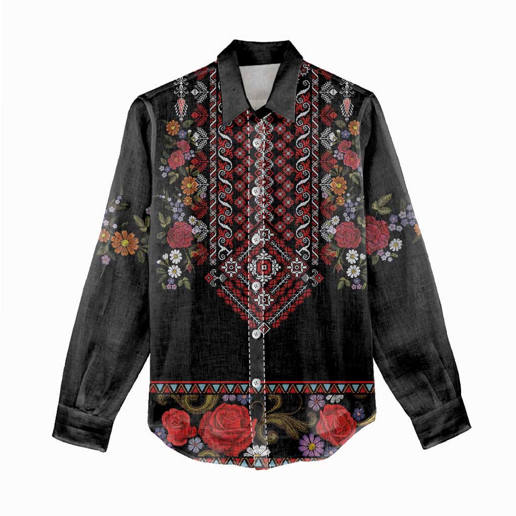 Traditional Romanian Costume - Costum Popular Women Casual Shirt Traditional Romanian Motif and Folk Floral Embroidery Style - Wonder Print Shop