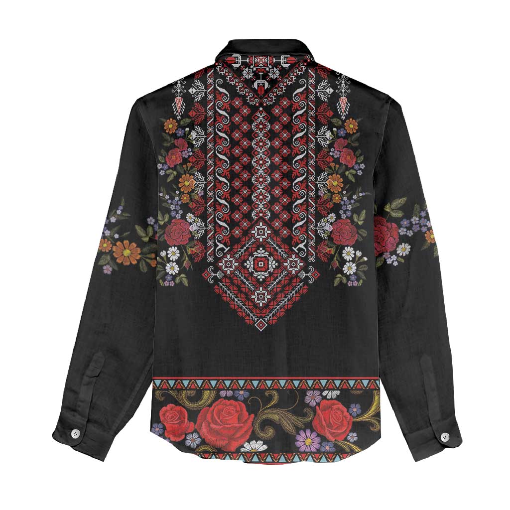 Traditional Romanian Costume - Costum Popular Women Casual Shirt Traditional Romanian Motif and Folk Floral Embroidery Style - Wonder Print Shop