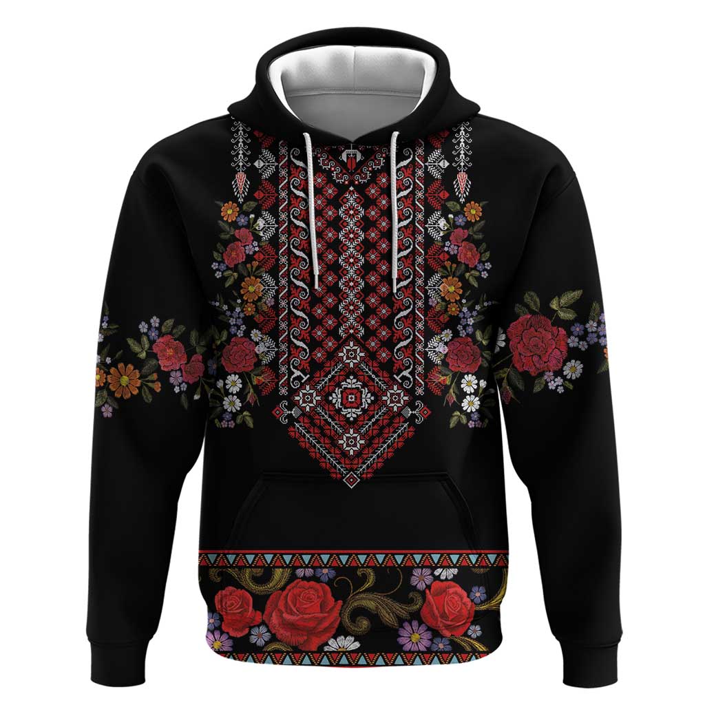 Traditional Romanian Costume - Costum Popular Zip Hoodie Traditional Romanian Motif and Folk Floral Embroidery Style - Wonder Print Shop