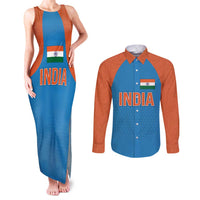Custom India Cricket Mix Paisley Pattern Couples Matching Tank Maxi Dress and Long Sleeve Button Shirt - Wonder Print Shop