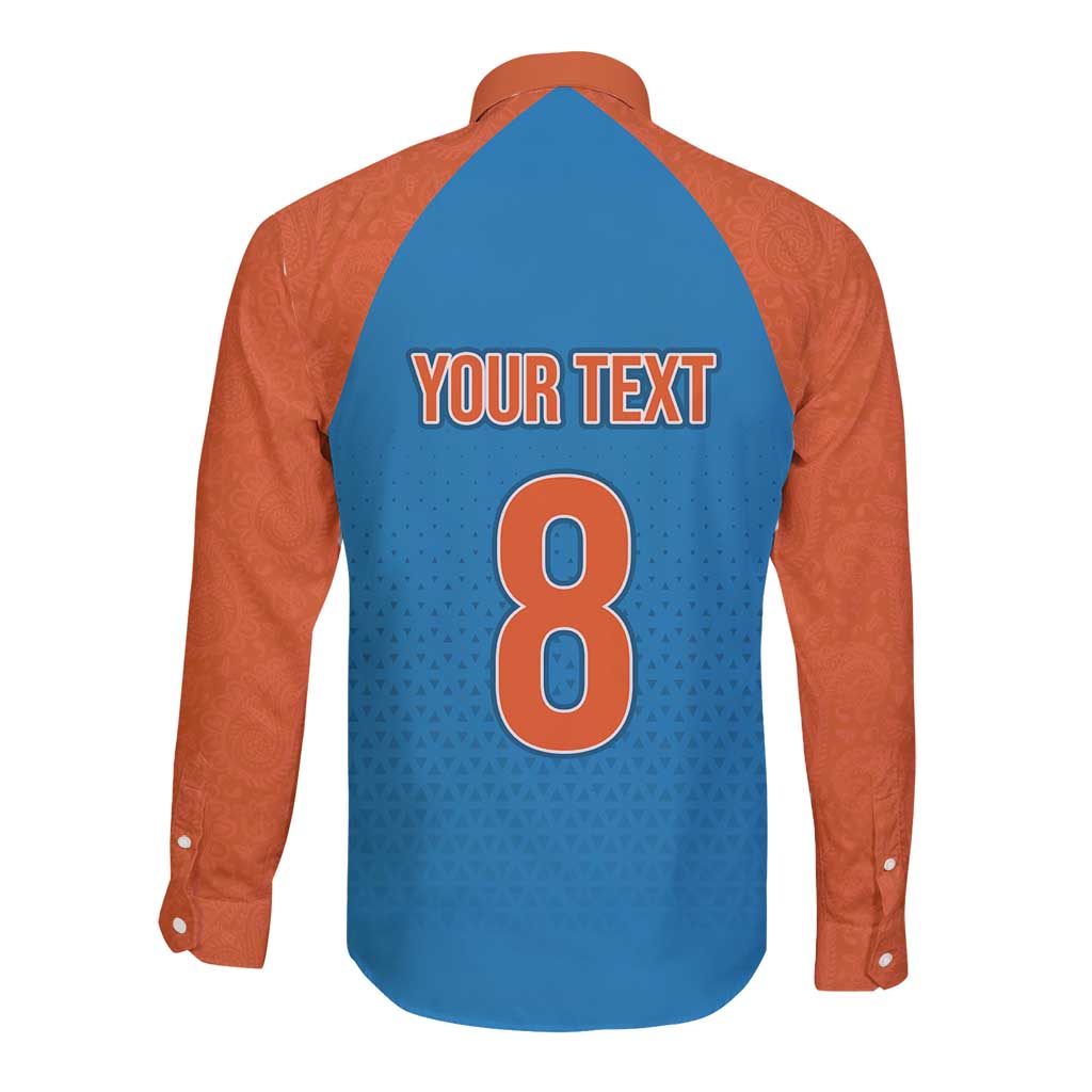 Custom India Cricket Mix Paisley Pattern Long Sleeve Button Shirt - Wonder Print Shop