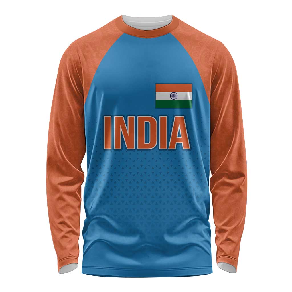 Custom India Cricket Mix Paisley Pattern Long Sleeve Shirt - Wonder Print Shop