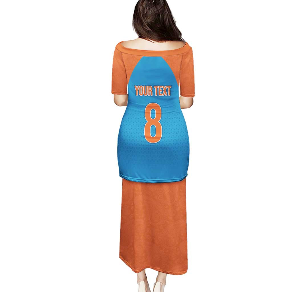 Custom India Cricket Mix Paisley Pattern Puletasi - Wonder Print Shop