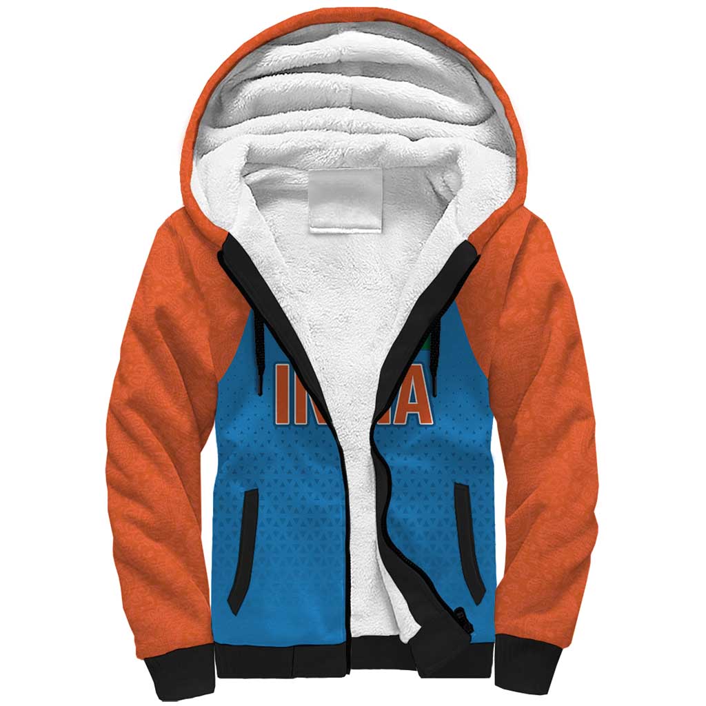 Custom India Cricket Mix Paisley Pattern Sherpa Hoodie - Wonder Print Shop