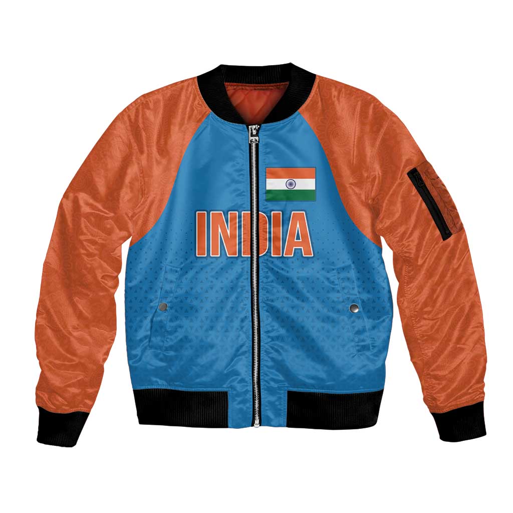 Custom India Cricket Mix Paisley Pattern Sleeve Zip Bomber Jacket - Wonder Print Shop