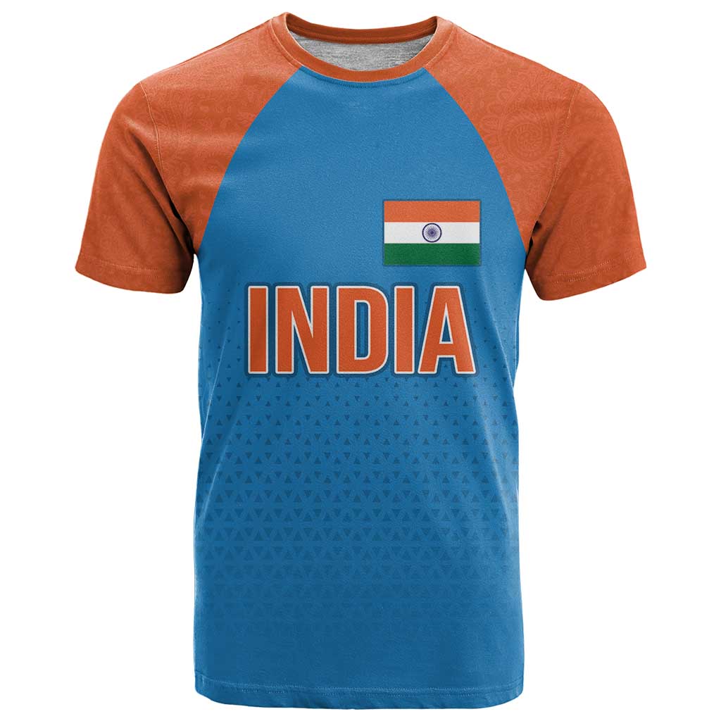 Custom India Cricket Mix Paisley Pattern T Shirt - Wonder Print Shop