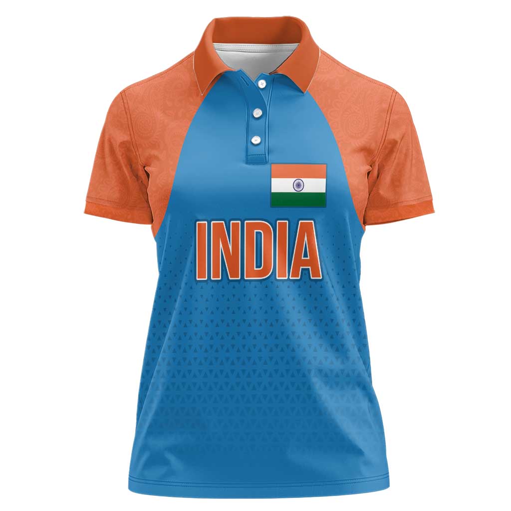 Custom India Cricket Mix Paisley Pattern Women Polo Shirt - Wonder Print Shop
