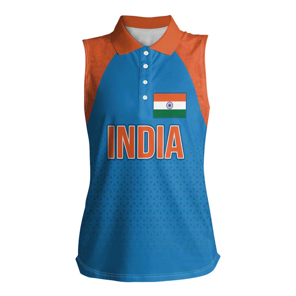 Custom India Cricket Mix Paisley Pattern Women Sleeveless Polo Shirt - Wonder Print Shop