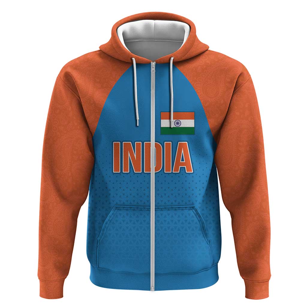Custom India Cricket Mix Paisley Pattern Zip Hoodie - Wonder Print Shop