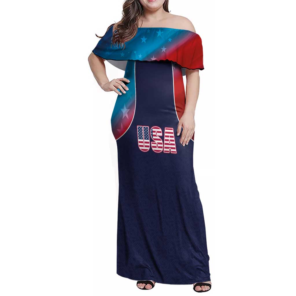 Custom USA Cricket Family Matching Off Shoulder Maxi Dress and Hawaiian Shirt With Flag Style - Wonder Print Shop
