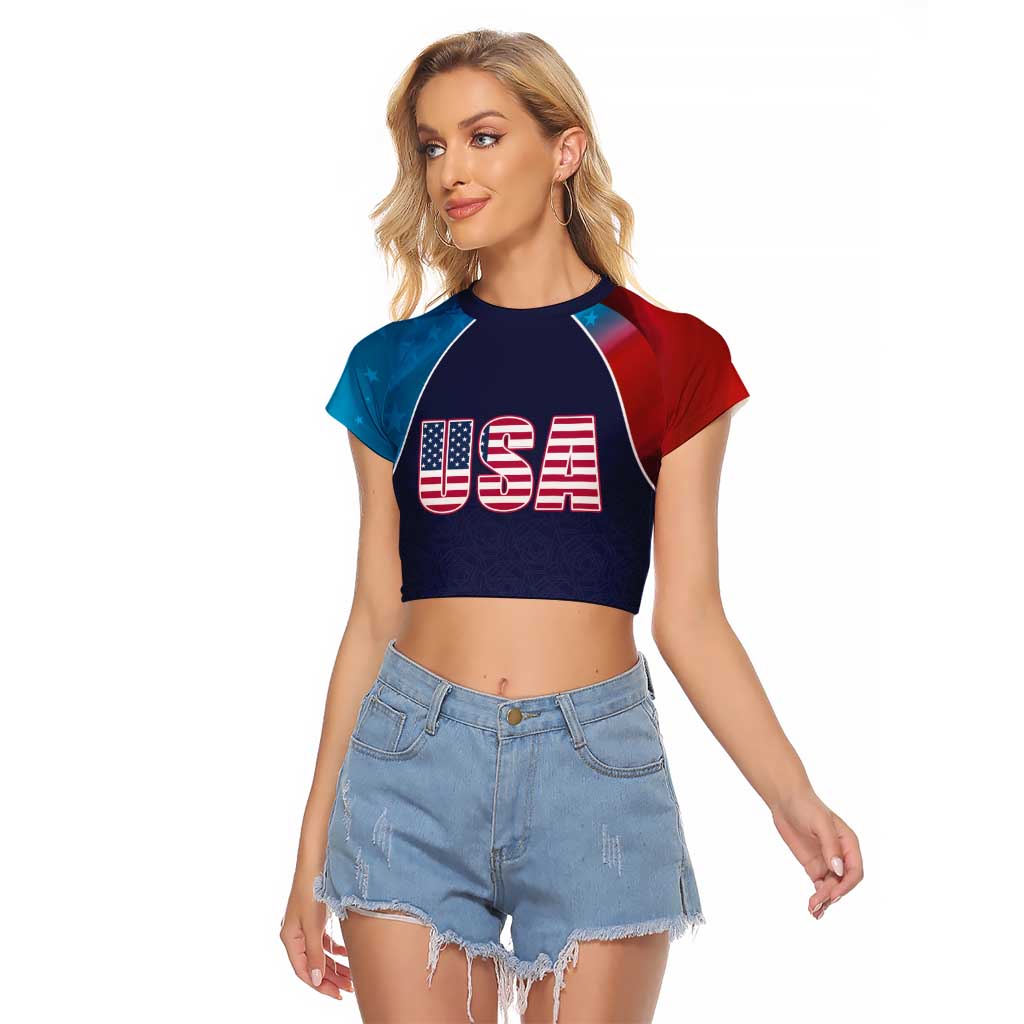 Custom USA Cricket Raglan Cropped T Shirt With Flag Style - Wonder Print Shop