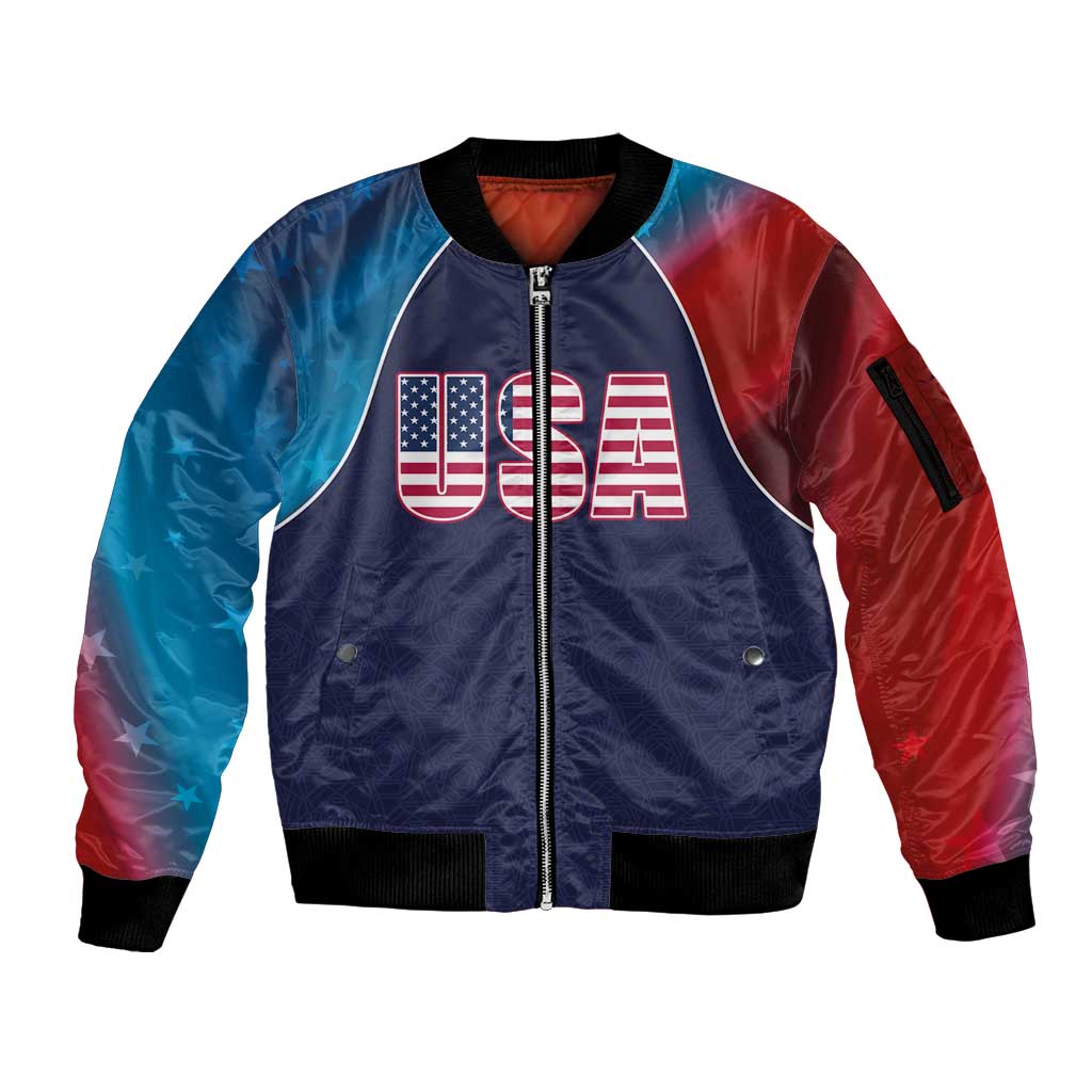 Custom USA Cricket Sleeve Zip Bomber Jacket With Flag Style - Wonder Print Shop