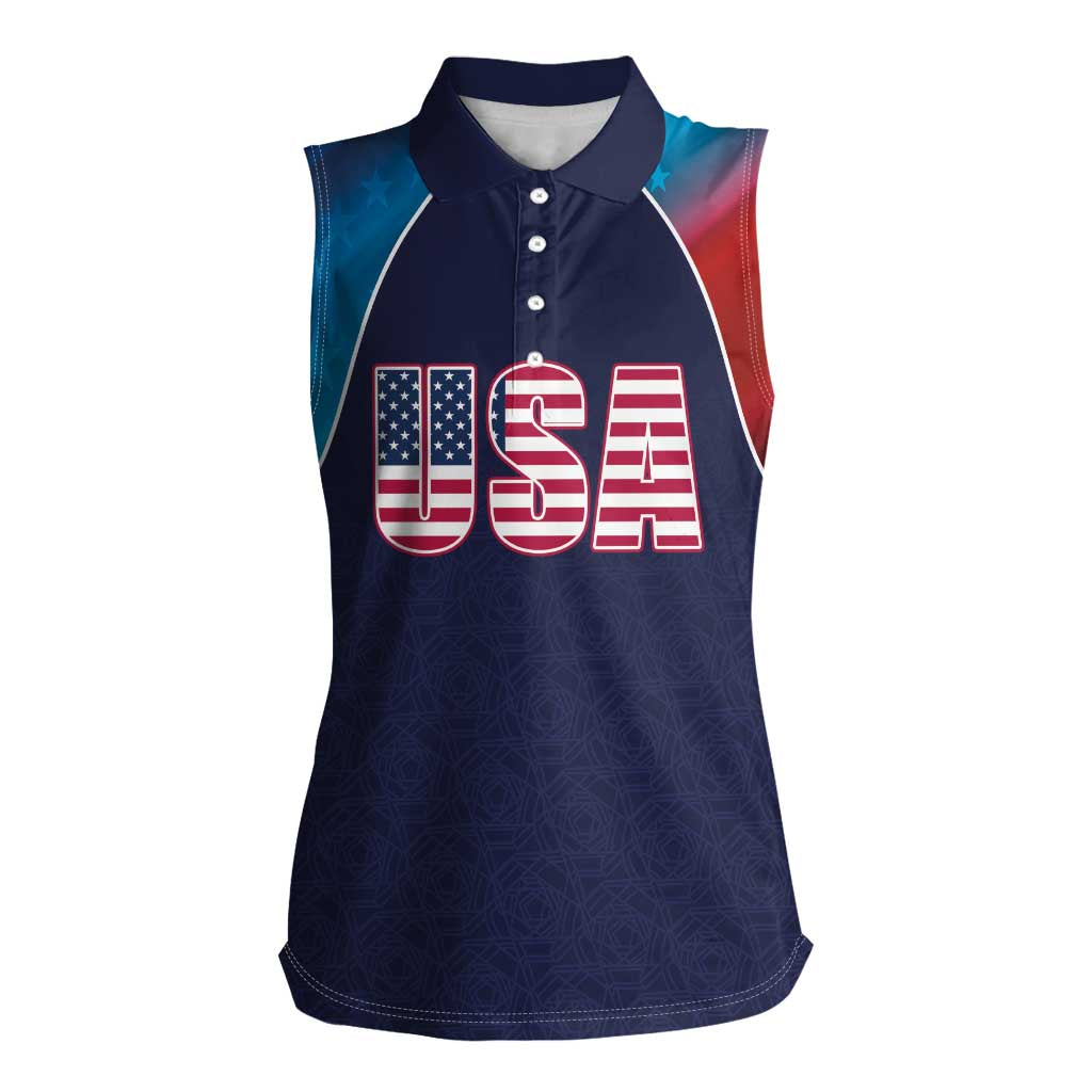 Custom USA Cricket Women Sleeveless Polo Shirt With Flag Style - Wonder Print Shop