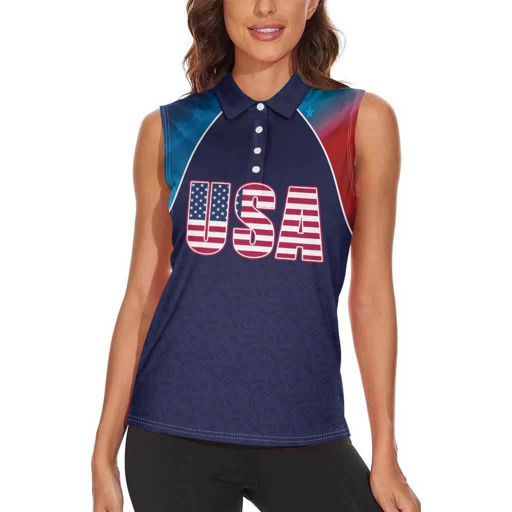 Custom USA Cricket Women Sleeveless Polo Shirt With Flag Style - Wonder Print Shop