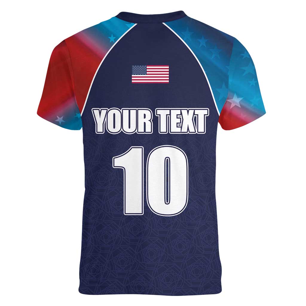 Custom USA Cricket Women V-Neck T-Shirt With Flag Style - Wonder Print Shop