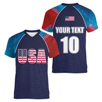 Custom USA Cricket Women V-Neck T-Shirt With Flag Style - Wonder Print Shop