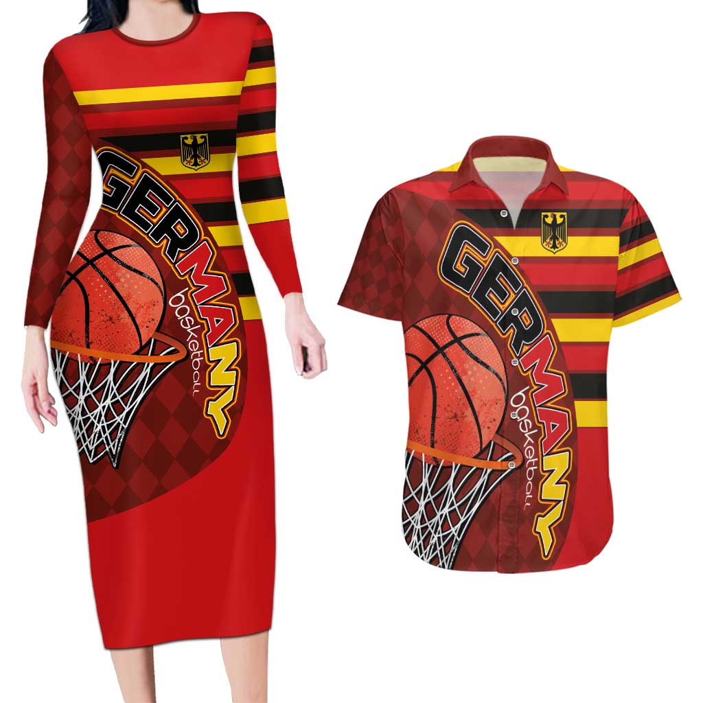 Basketball Fan Jersey Germany Couples Matching Long Sleeve Bodycon Dress and Hawaiian Shirt Die Mannschaft 2025 - Wonder Print Shop