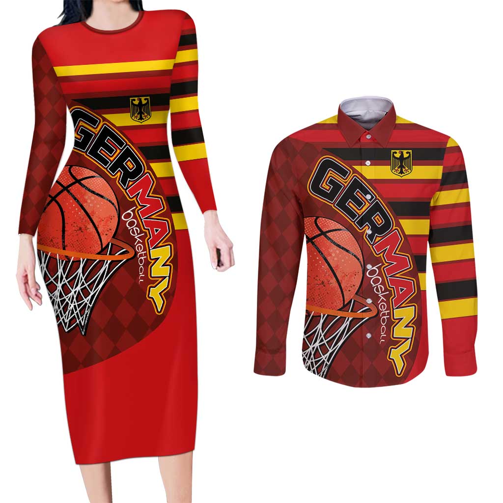 Basketball Fan Jersey Germany Couples Matching Long Sleeve Bodycon Dress and Long Sleeve Button Shirt Die Mannschaft 2025 - Wonder Print Shop