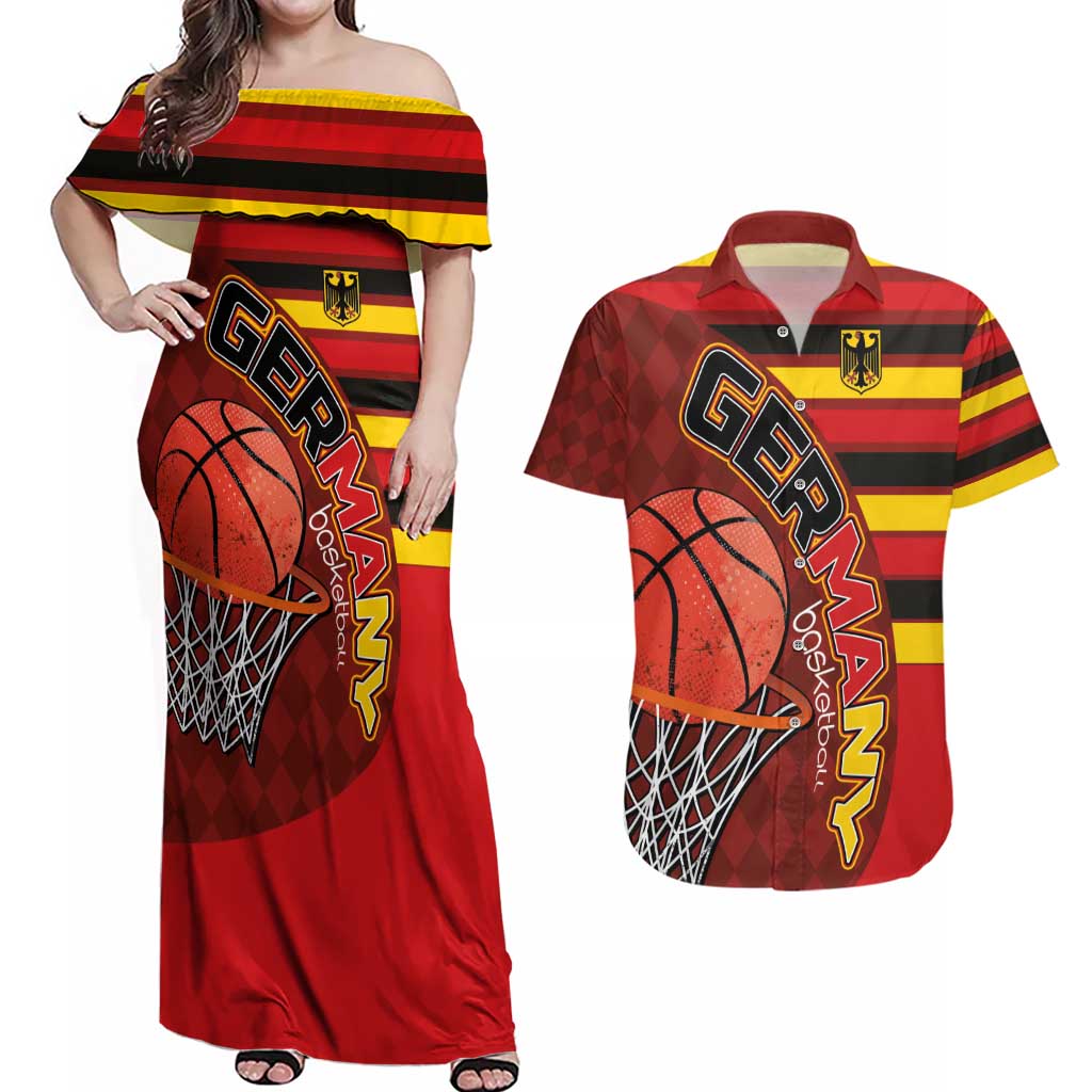 Basketball Fan Jersey Germany Couples Matching Off Shoulder Maxi Dress and Hawaiian Shirt Die Mannschaft 2025 - Wonder Print Shop