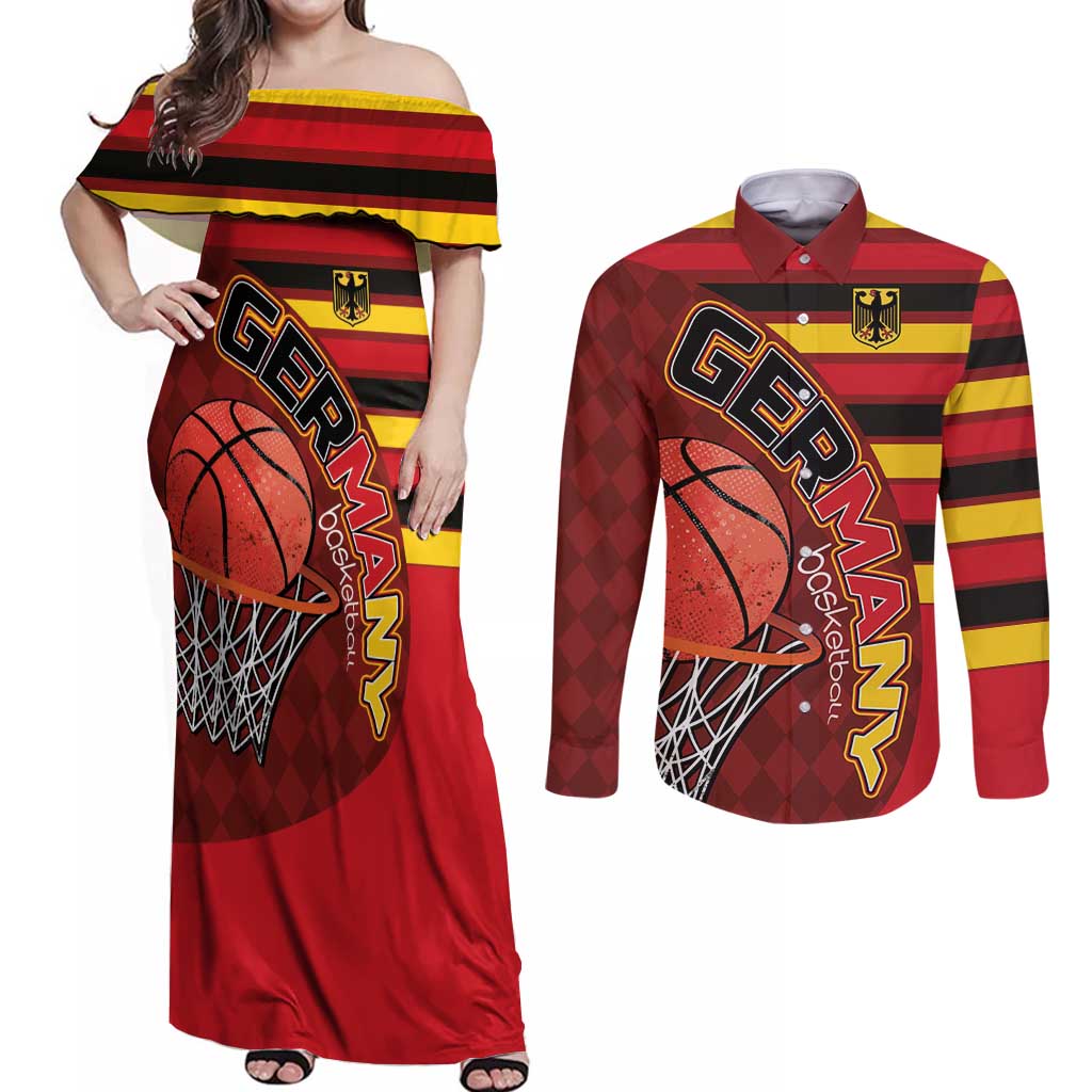 Basketball Fan Jersey Germany Couples Matching Off Shoulder Maxi Dress and Long Sleeve Button Shirt Die Mannschaft 2025 - Wonder Print Shop