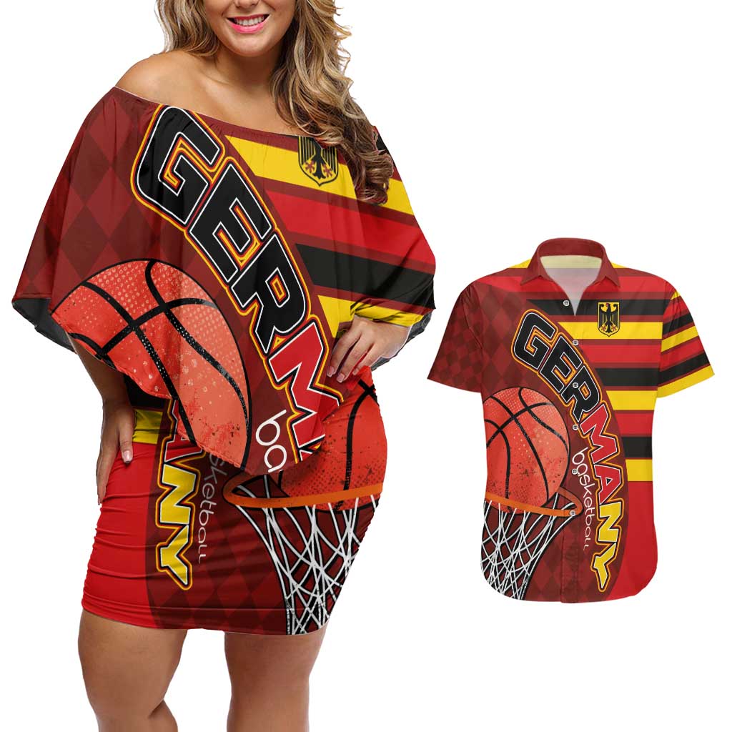 Basketball Fan Jersey Germany Couples Matching Off Shoulder Short Dress and Hawaiian Shirt Die Mannschaft 2025 - Wonder Print Shop