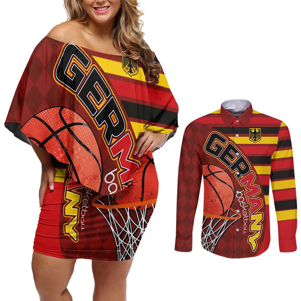 Basketball Fan Jersey Germany Couples Matching Off Shoulder Short Dress and Long Sleeve Button Shirt Die Mannschaft 2025 - Wonder Print Shop