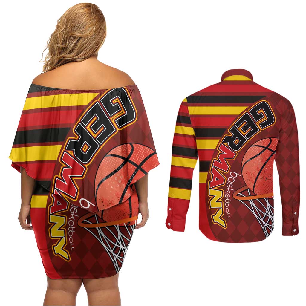 Basketball Fan Jersey Germany Couples Matching Off Shoulder Short Dress and Long Sleeve Button Shirt Die Mannschaft 2025 - Wonder Print Shop