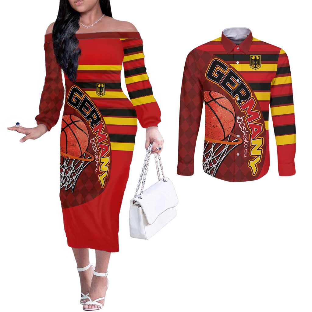 Basketball Fan Jersey Germany Couples Matching Off The Shoulder Long Sleeve Dress and Long Sleeve Button Shirt Die Mannschaft 2025 - Wonder Print Shop