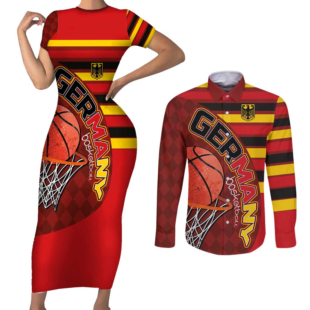 Basketball Fan Jersey Germany Couples Matching Short Sleeve Bodycon Dress and Long Sleeve Button Shirt Die Mannschaft 2025 - Wonder Print Shop