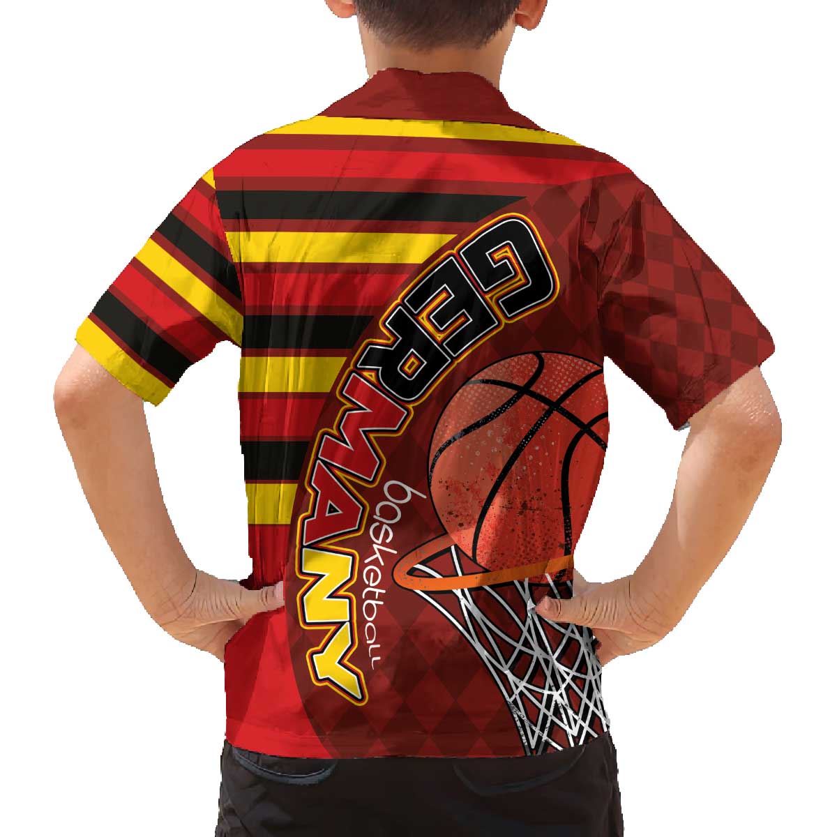 Basketball Fan Jersey Germany Family Matching Off The Shoulder Long Sleeve Dress and Hawaiian Shirt Die Mannschaft 2025 - Wonder Print Shop