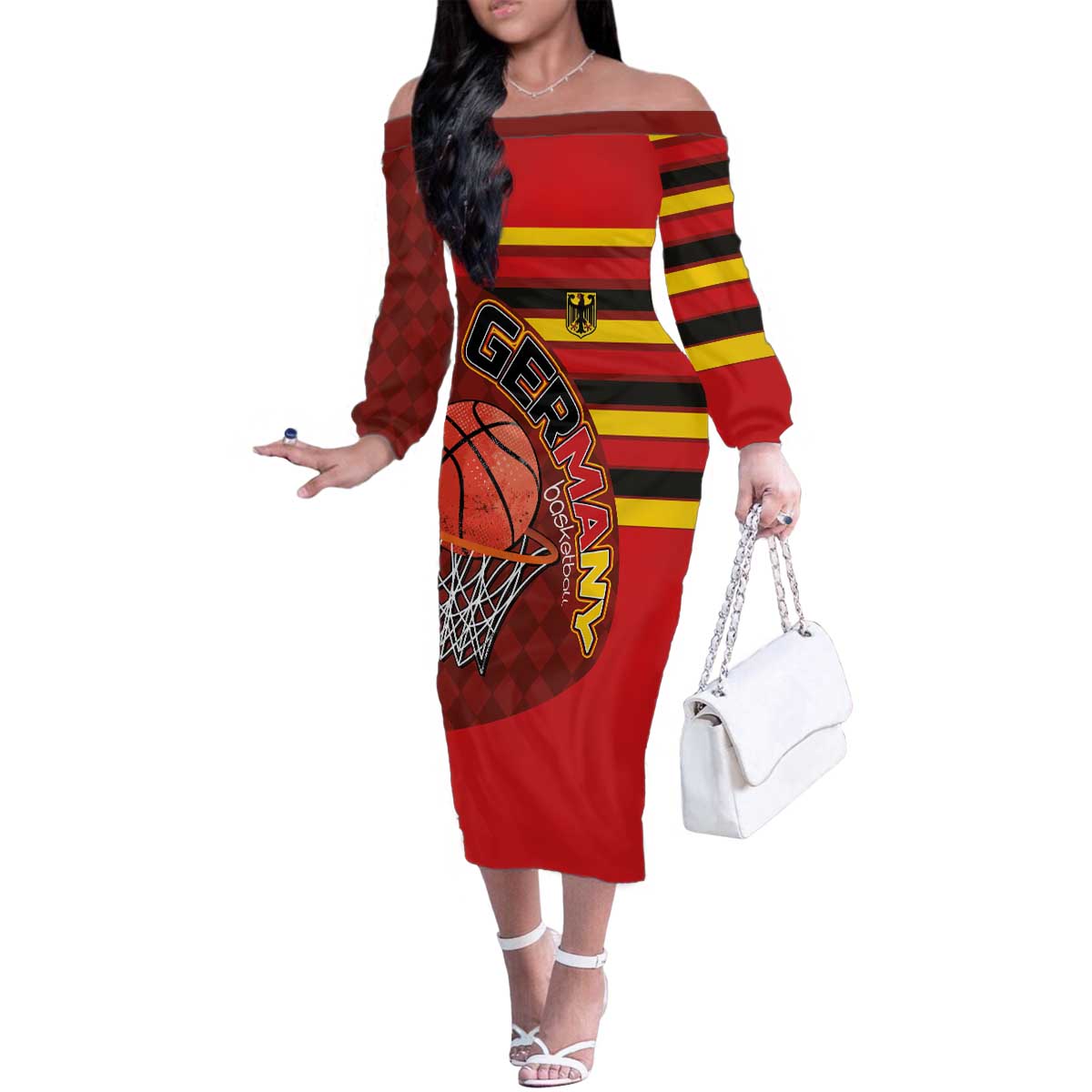 Basketball Fan Jersey Germany Family Matching Off The Shoulder Long Sleeve Dress and Hawaiian Shirt Die Mannschaft 2025 - Wonder Print Shop