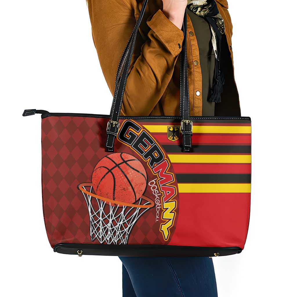 Basketball Fan Jersey Germany Leather Tote Bag Die Mannschaft 2025 - Wonder Print Shop