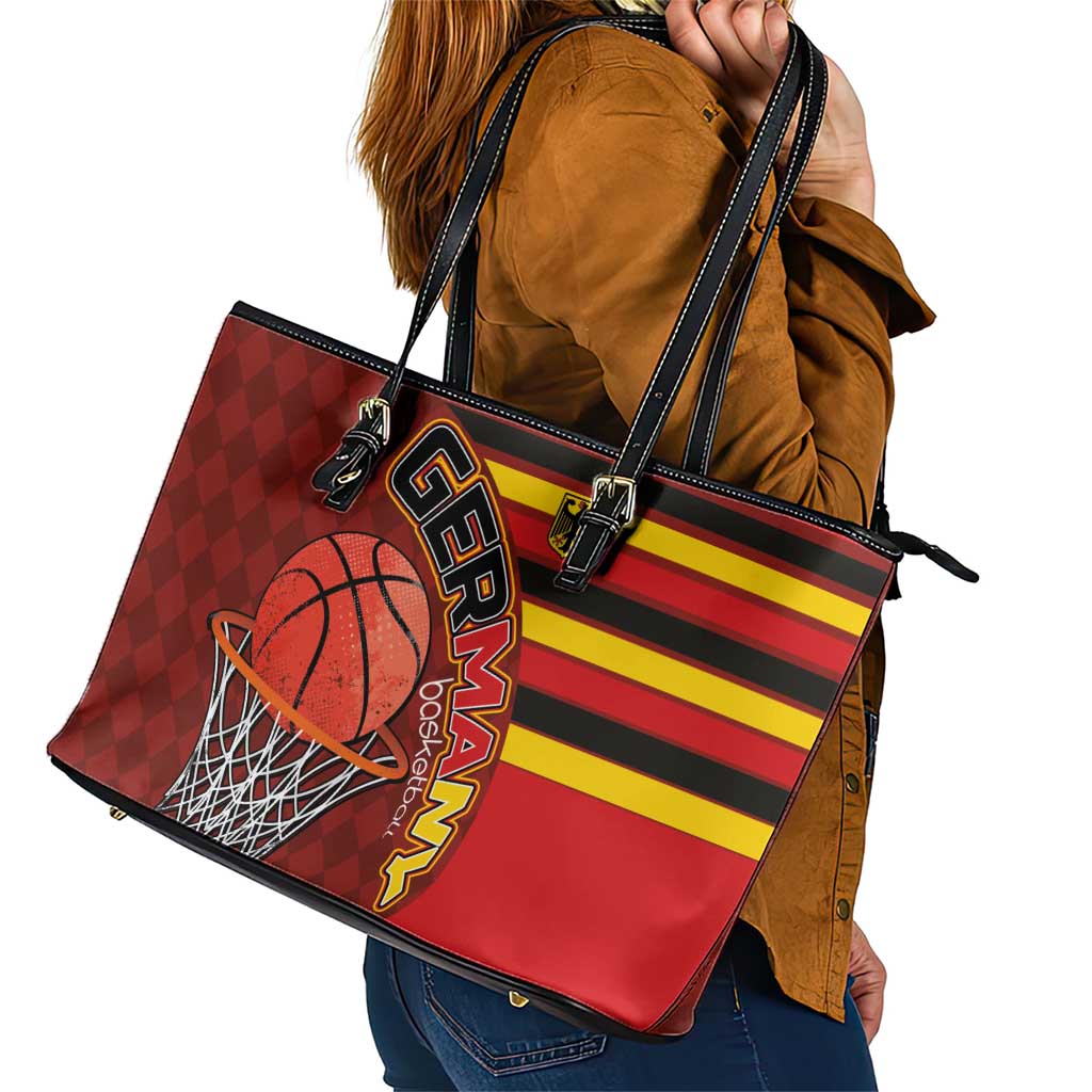 Basketball Fan Jersey Germany Leather Tote Bag Die Mannschaft 2025 - Wonder Print Shop