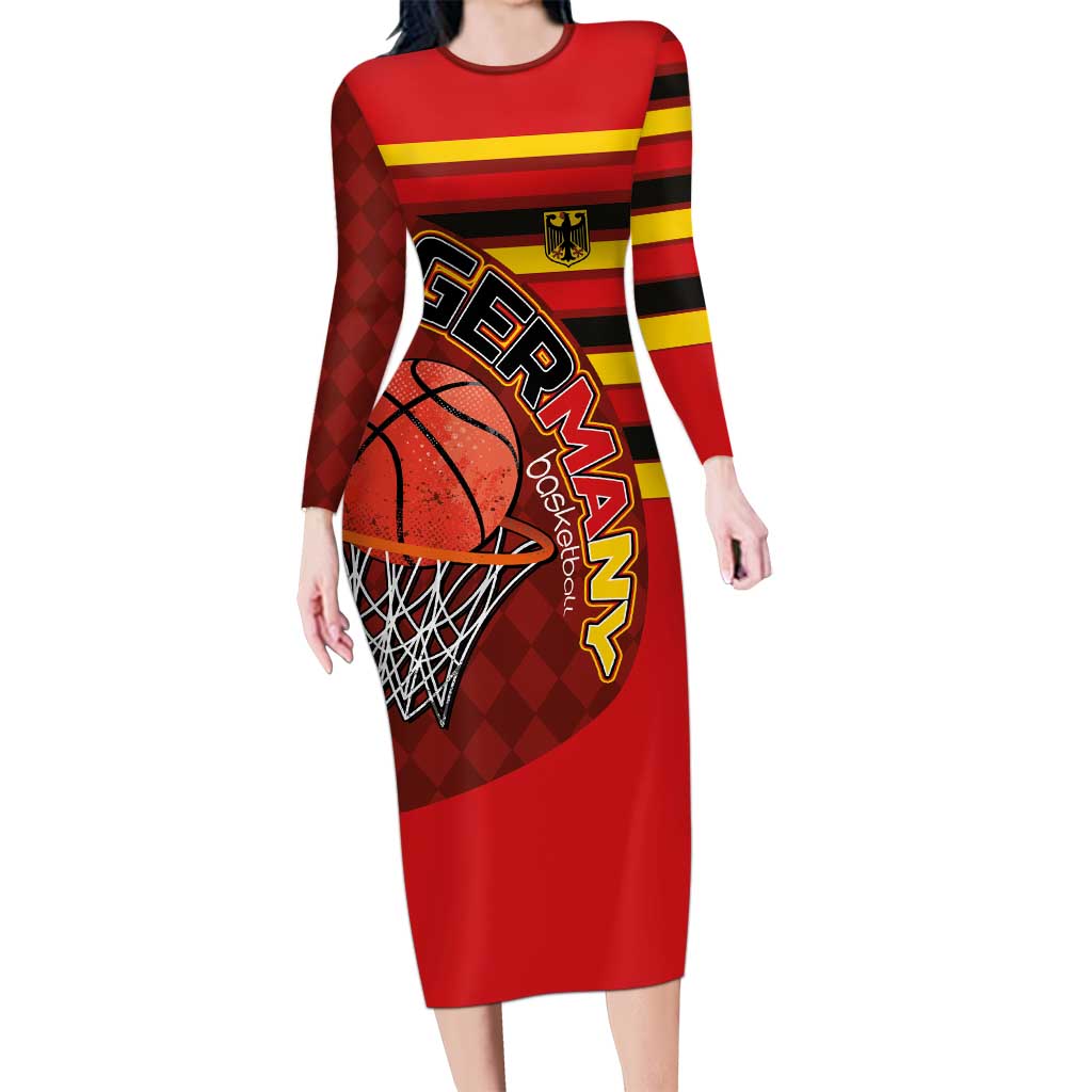Basketball Fan Jersey Germany Long Sleeve Bodycon Dress Die Mannschaft 2025 - Wonder Print Shop