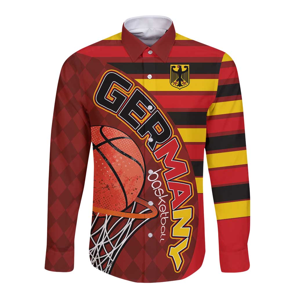 Basketball Fan Jersey Germany Long Sleeve Button Shirt Die Mannschaft 2025 - Wonder Print Shop