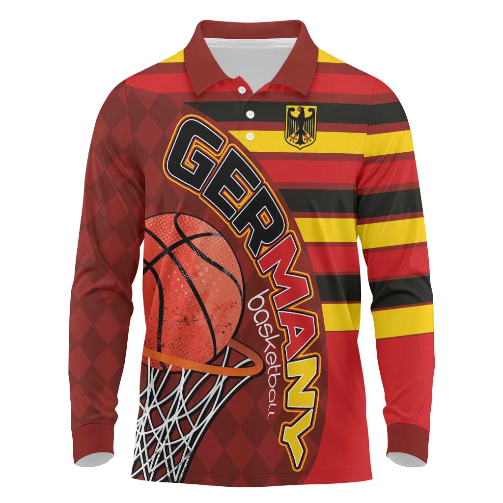 Basketball Fan Jersey Germany Long Sleeve Polo Shirt Die Mannschaft 2025 - Wonder Print Shop