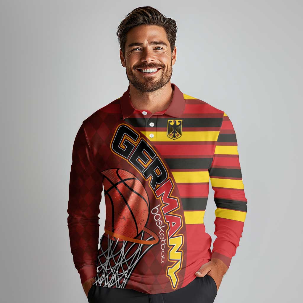 Basketball Fan Jersey Germany Long Sleeve Polo Shirt Die Mannschaft 2025 - Wonder Print Shop
