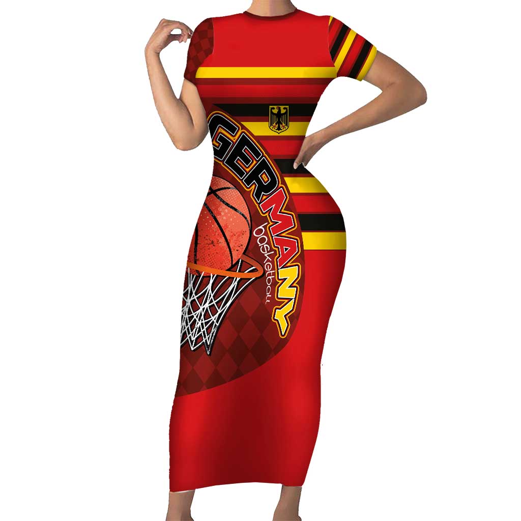 Basketball Fan Jersey Germany Short Sleeve Bodycon Dress Die Mannschaft 2025 - Wonder Print Shop