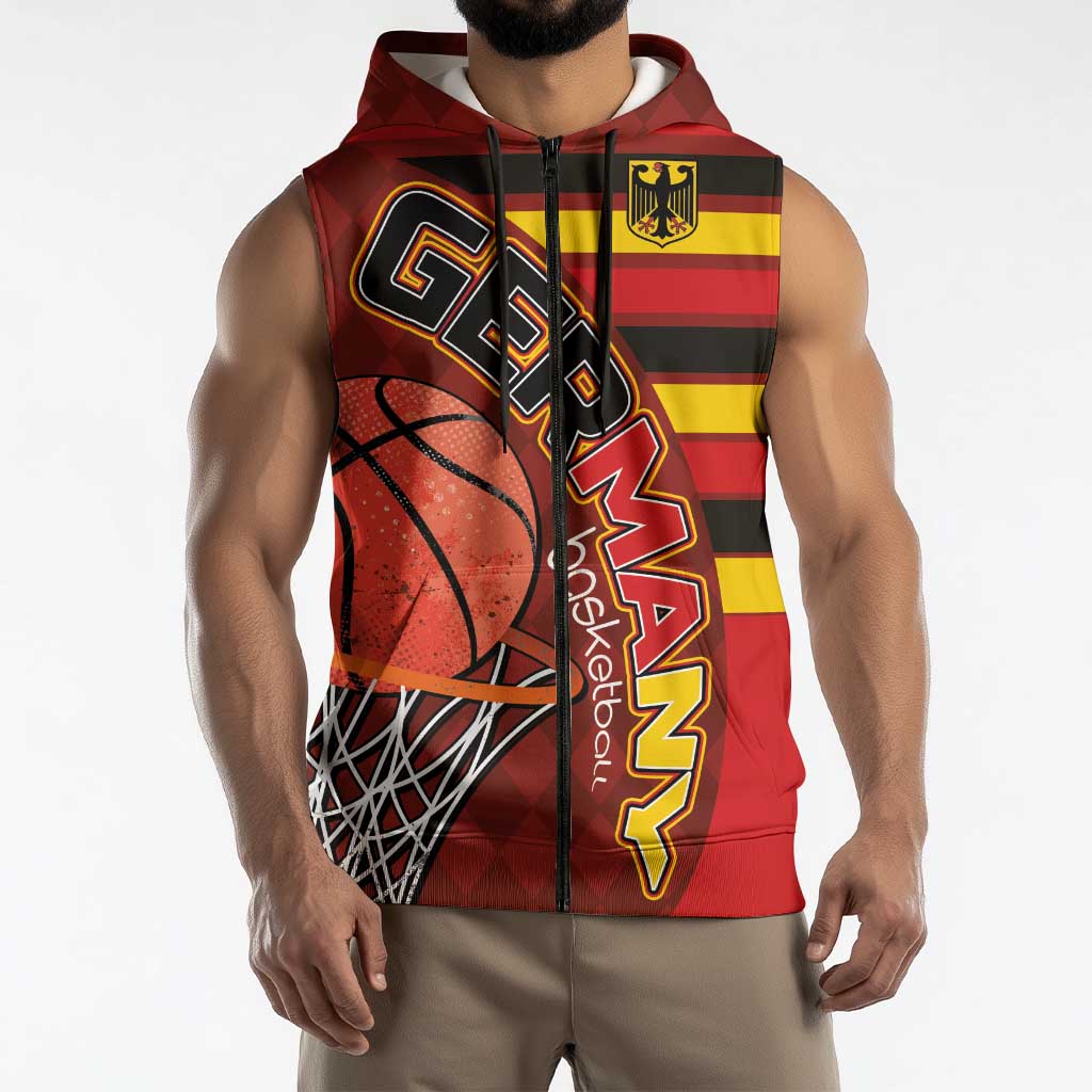 Basketball Fan Jersey Germany Sleeveless Zip Hoodie Die Mannschaft 2025 - Wonder Print Shop