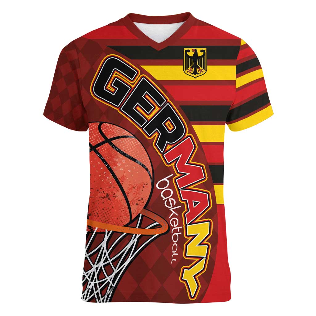 Basketball Fan Jersey Germany Women V-Neck T-Shirt Die Mannschaft 2025 - Wonder Print Shop
