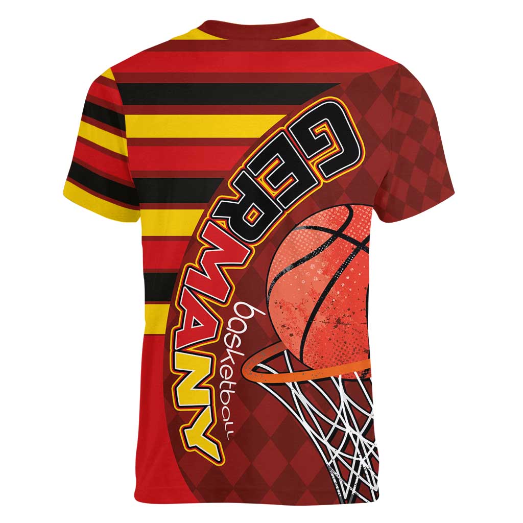 Basketball Fan Jersey Germany Women V-Neck T-Shirt Die Mannschaft 2025 - Wonder Print Shop