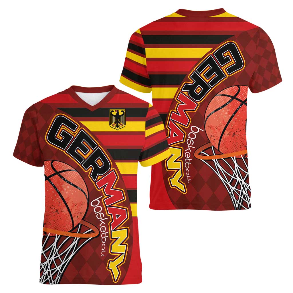 Basketball Fan Jersey Germany Women V-Neck T-Shirt Die Mannschaft 2025 - Wonder Print Shop