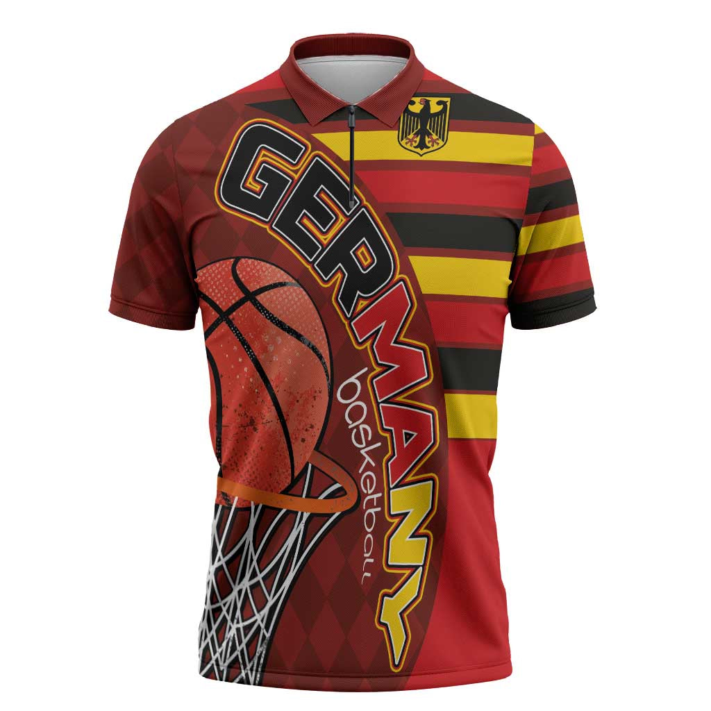 Basketball Fan Jersey Germany Zipper Polo Shirt Die Mannschaft 2025 - Wonder Print Shop