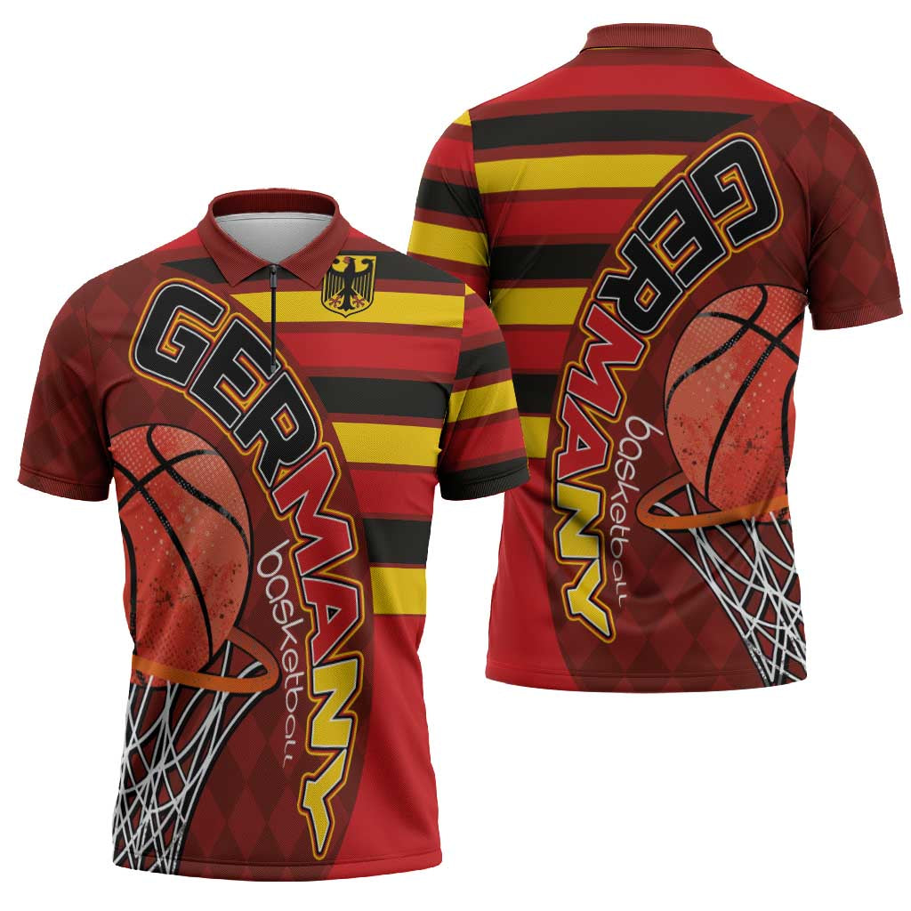 Basketball Fan Jersey Germany Zipper Polo Shirt Die Mannschaft 2025 - Wonder Print Shop