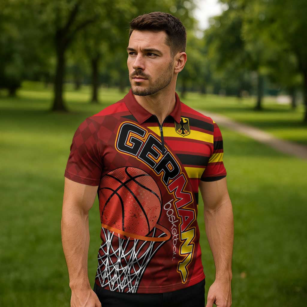 Basketball Fan Jersey Germany Zipper Polo Shirt Die Mannschaft 2025 - Wonder Print Shop
