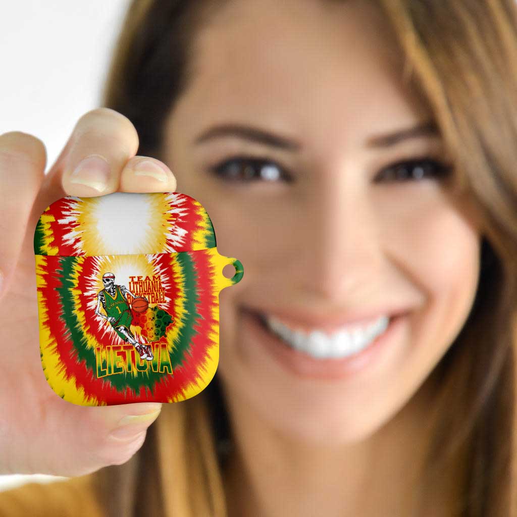 Lithuania Basketball AirPods Case Champions Skeleton of The Baltic Tie Dye Style - Wonder Print Shop