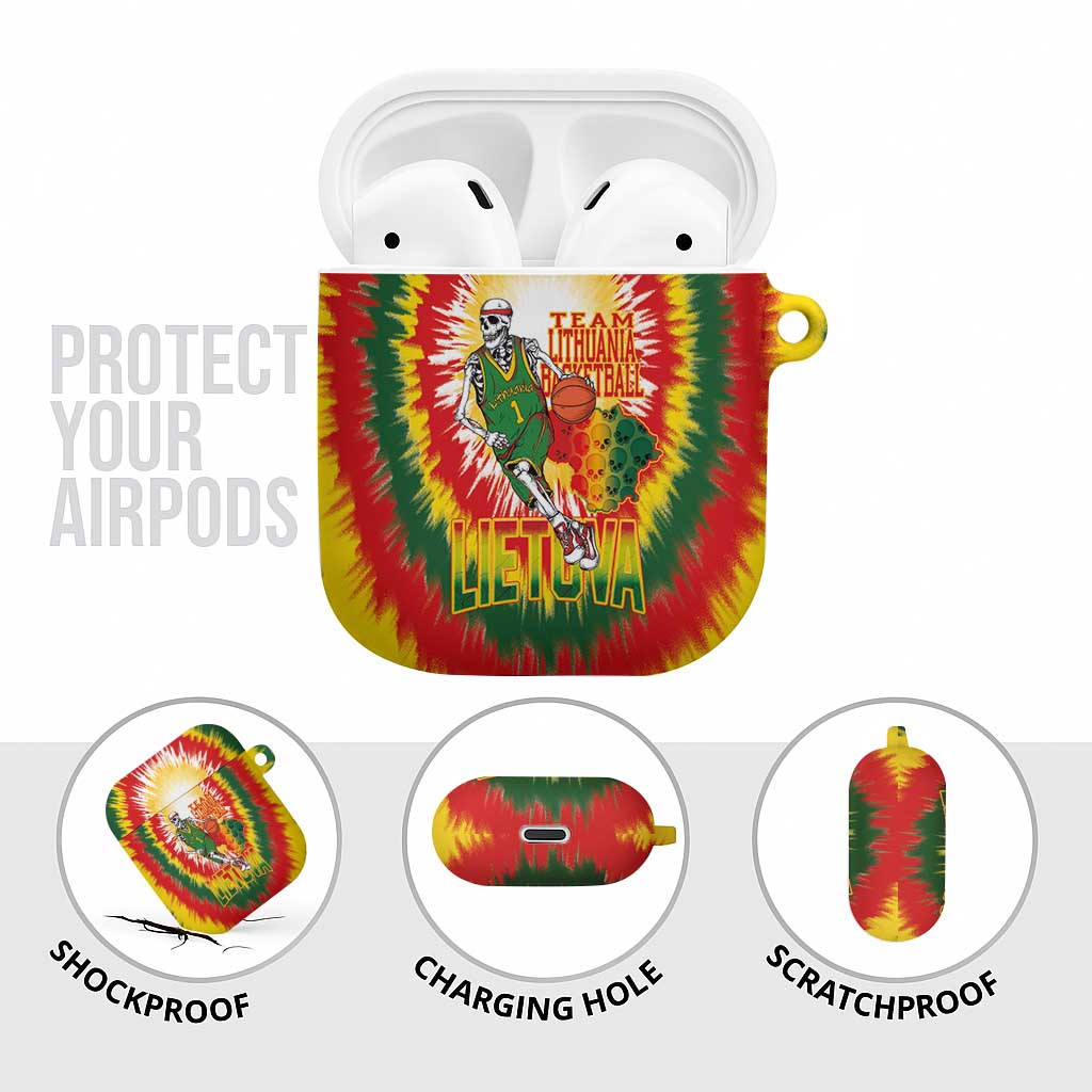 Lithuania Basketball AirPods Case Champions Skeleton of The Baltic Tie Dye Style - Wonder Print Shop