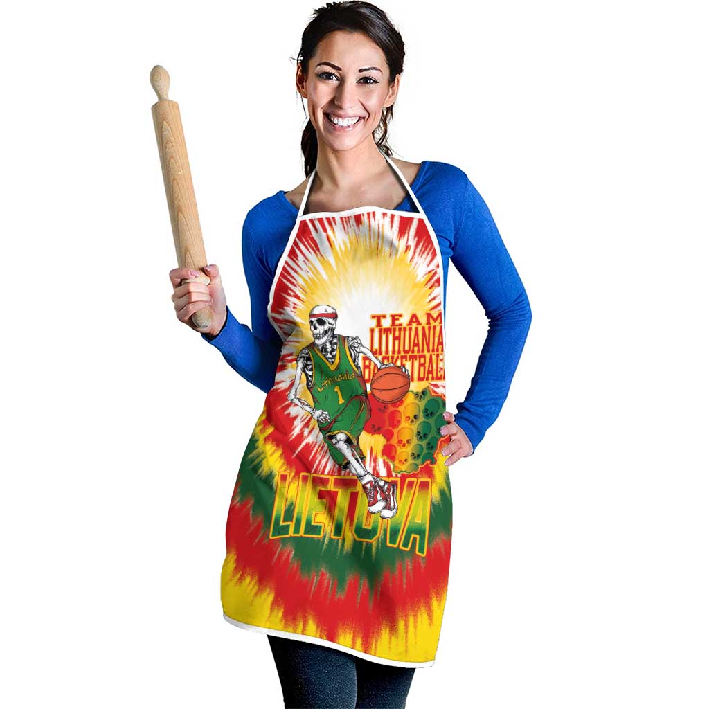 Lithuania Basketball Apron Champions Skeleton of The Baltic Tie Dye Style - Wonder Print Shop